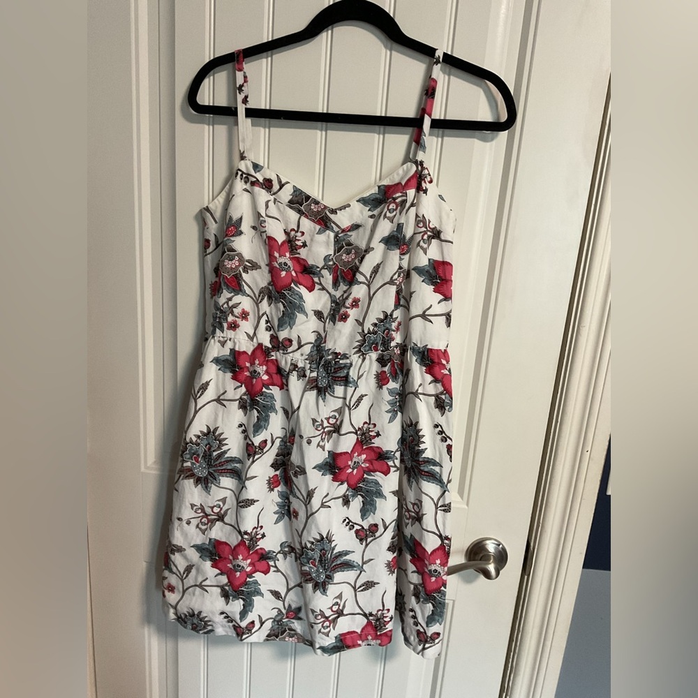 LOFT Red and White Floral spaghetti strap mini dress size 8